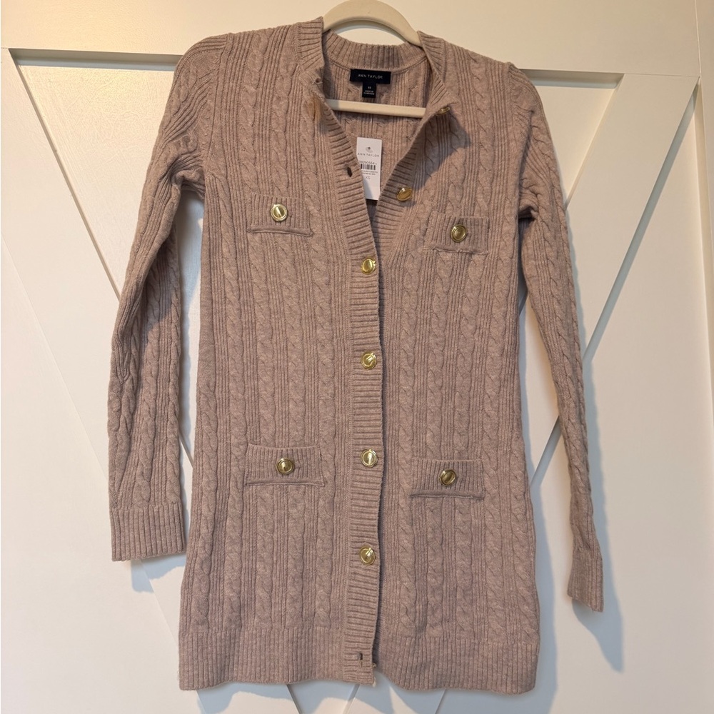 Ann Taylor Beige Cable Knit Cardigan XS NWT